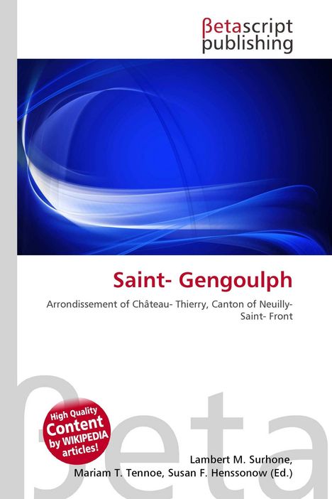 „Saint-Gengoulph“ und Verlag „Betascript Publishing“. Abstrakte blaue Wellen vor weißem Hintergrund.