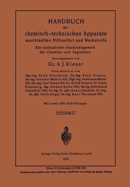 Kurt Krause: Handbuch der chemisch-technischen Apparate maschinellen Hilfsmittel und Werkstoffe, Buch