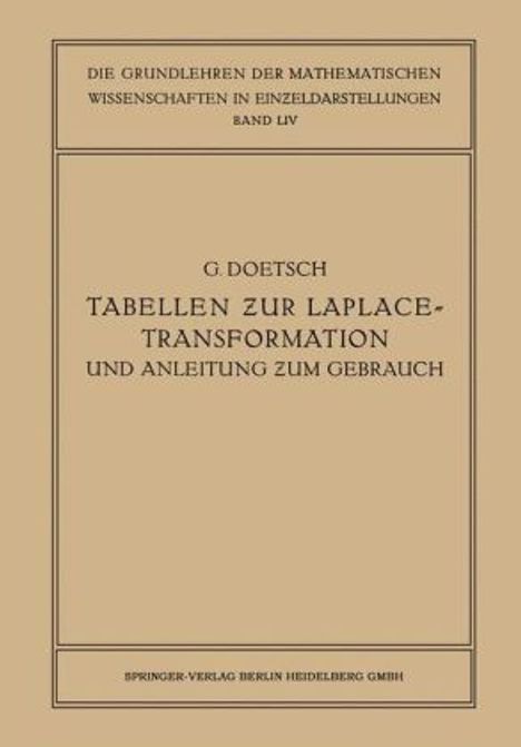 Gustav Doetsch: Tabellen zur Laplace-Transformation und Anleitung zum Gebrauch, Buch
