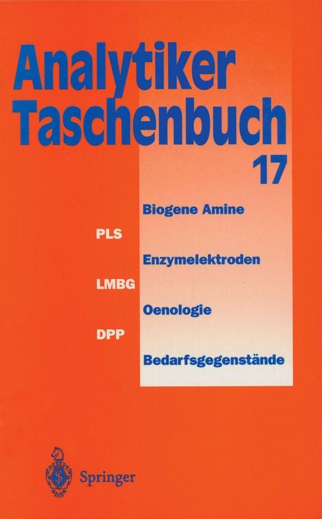 Titel: "Analytiker Taschenbuch 17". Themen: Biogene Amine, Enzymelektroden, Oenologie, Bedarfsgegenstände. Springer-Logo unten.