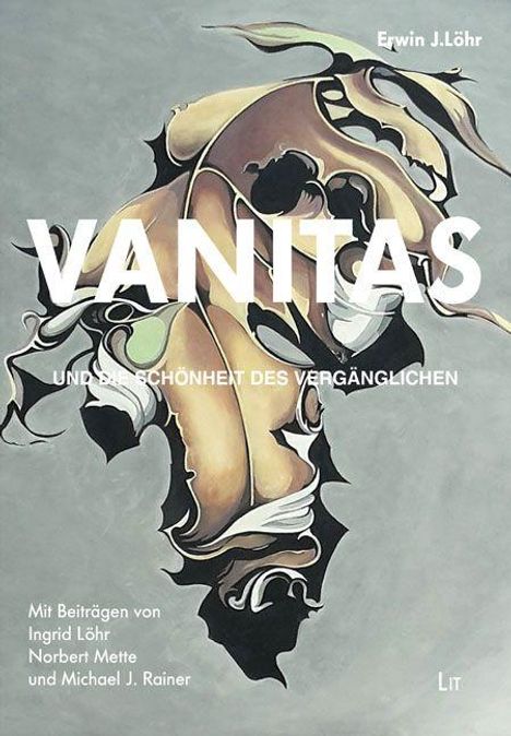 „VANITAS UND DIE SCHÖNHEIT DES VERGÄNGLICHEN“ ist in großer Schrift, dekorativ-geschwungene Formen im Hintergrund.