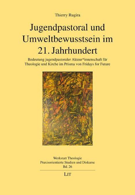 Text: „Jugendpastoral und Umweltbewusstsein im 21. Jahrhundert“ von Thierry Rugira mit abstraktem Kunstwerk in der Mitte.