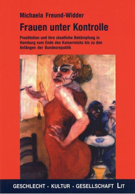 Michaela Freund-Widder: "Frauen unter Kontrolle". Illustration: expressionistische Frau, Mann im Hintergrund.