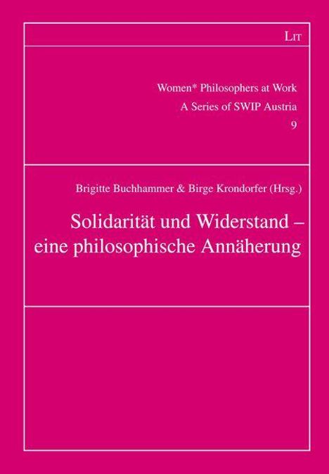 „Solidarität und Widerstand – eine philosophische Annäherung“. Magenta Hintergrund, einfache weiße Linien.