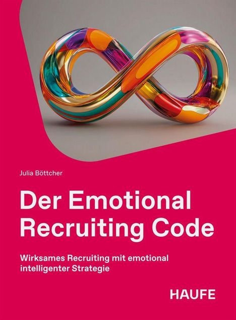 „Der Emotional Recruiting Code“, Julia Böttcher, HAUFE. Bunter, verschlungener Unendlichkeitsknoten auf grauem Hintergrund.