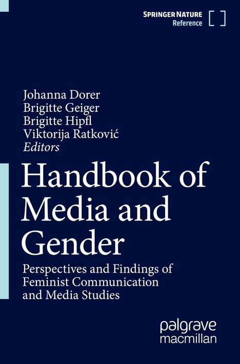 „Handbook of Media and Gender“ mit Herausgebernamen und Verlagslogo auf dunkelblauem Hintergrund.