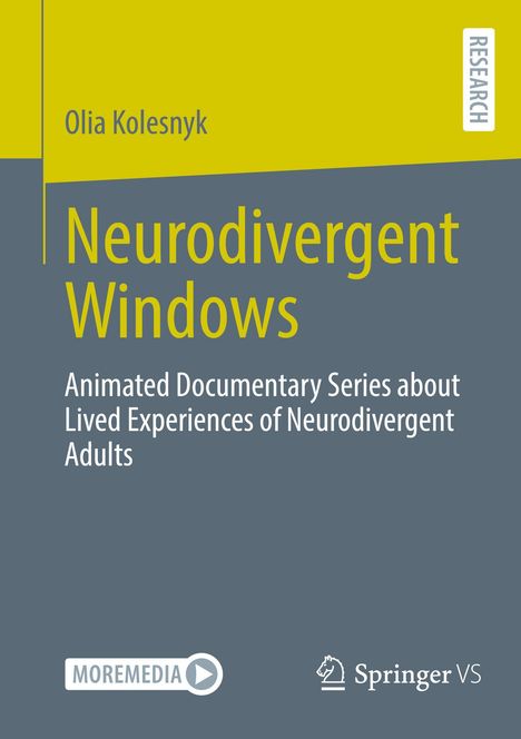 „Neurodivergent Windows“ von Olia Kolesnyk, Fokus auf Erfahrungen neurodivergenter Erwachsener. Logos von MOREMEDIA und Springer VS.