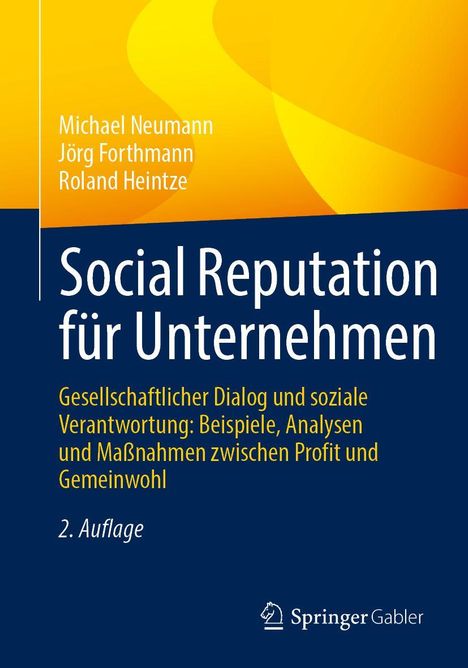 „Social Reputation für Unternehmen“ von Michael Neumann u.a., gelbes und blaues Design mit Springer Gabler Logo.