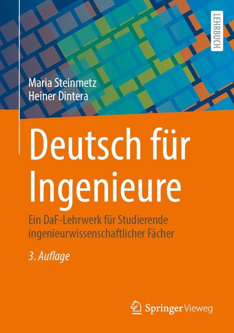 "Deutsch für Ingenieure", Lehrbuch, 3. Auflage. Abstrakte Grafik mit farbigen Rechtecken.