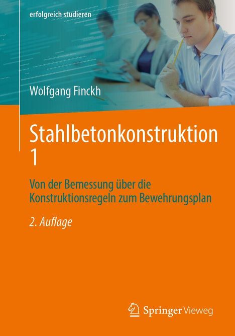 "Stahlbetonkonstruktion 1": Ein Buchcover mit Studenten beim Lernen, oben Text "erfolgreich studieren".
