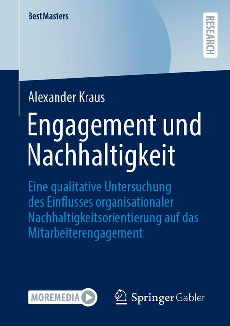 Titel: "Engagement und Nachhaltigkeit". Autor: Alexander Kraus. Verlag: Springer Gabler. Blaues Cover mit weißer Schrift.