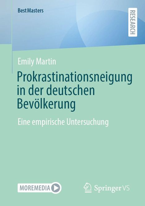 "Prokrastinationsneigung in der deutschen Bevölkerung" von Emily Martin, grüne Buchcover-Gestaltung, Logos unten.