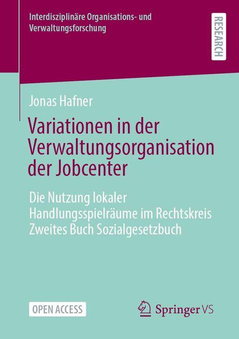 "Variationen in der Verwaltungsorganisation der Jobcenter" von Jonas Hafner. Hellblaues Buchcover mit lila Akzent.