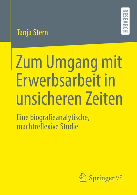 Text: „Zum Umgang mit Erwerbsarbeit in unsicheren Zeiten“. Gelbes Cover mit grauen und weißen Elementen. Logo unten.