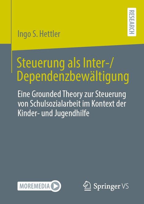 Buchtitel: "Steuerung als Inter-/Dependenzbewältigung" von Ingo S. Hettler. Grauer Hintergrund, gelber Text.
