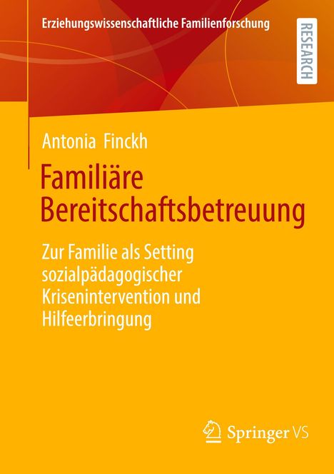 "Familiäre Bereitschaftsbetreuung" von Antonia Finckh, gelbes Design mit orange und rotem Farbverlauf. Logo unten rechts.