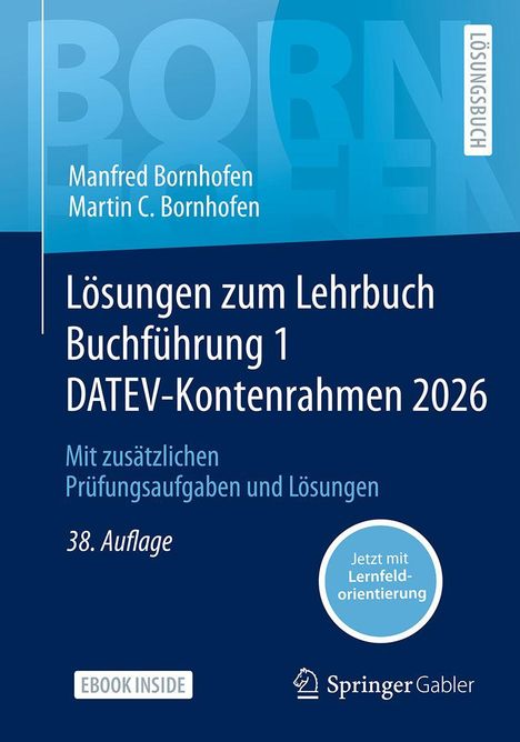Text über Buchführungs-Lösungen, Autoren Manfred und Martin C. Bornhofen. Logo von Springer Gabler unten rechts.