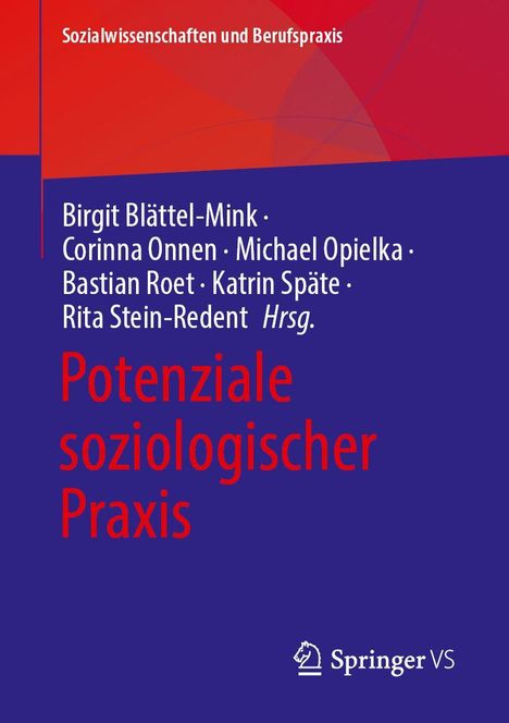 Das Cover zeigt Texte wie "Potenziale soziologischer Praxis" und "Springer VS", und hat einen blauen und roten Hintergrund.