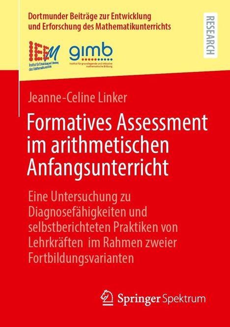 Roter Hintergrund, textlastig: Titel über formatives Assessment im Mathematikunterricht. Autorenname und Logos oben.