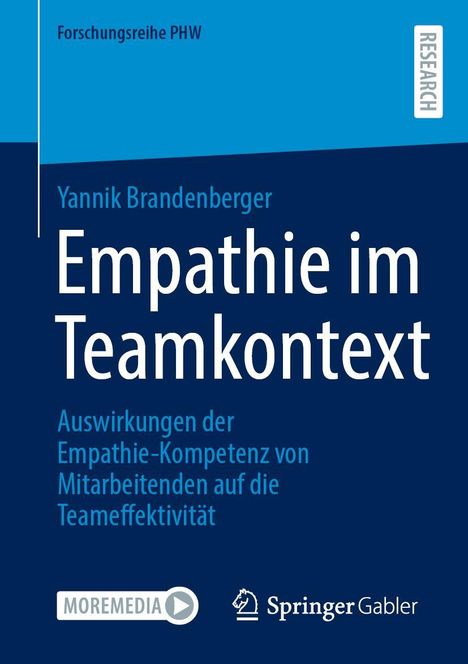 "Empathie im Teamkontext" von Yannik Brandenberger; blauer Hintergrund, Logos von MOREMEDIA und Springer Gabler.