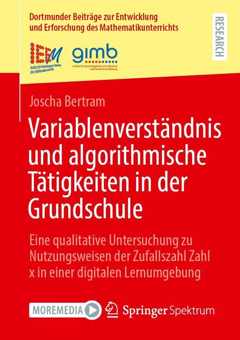 Buchtitel: "Variablenverständnis und algorithmische Tätigkeiten in der Grundschule" von Joscha Bertram auf rotem Hintergrund.