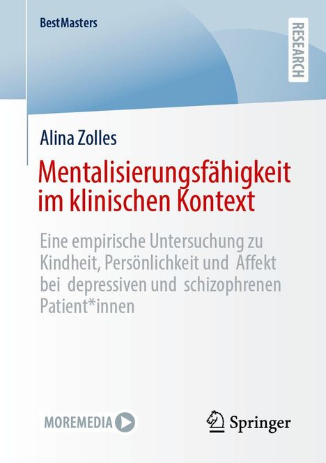Titel: Mentalisierungsfähigkeit im klinischen Kontext. Blau-weiße Covergestaltung, Springer-Logo unten rechts.