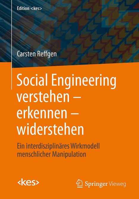 „Social Engineering verstehen – erkennen – widerstehen“ von Carsten Reffgen, abstraktes Muster, oranger Hintergrund.