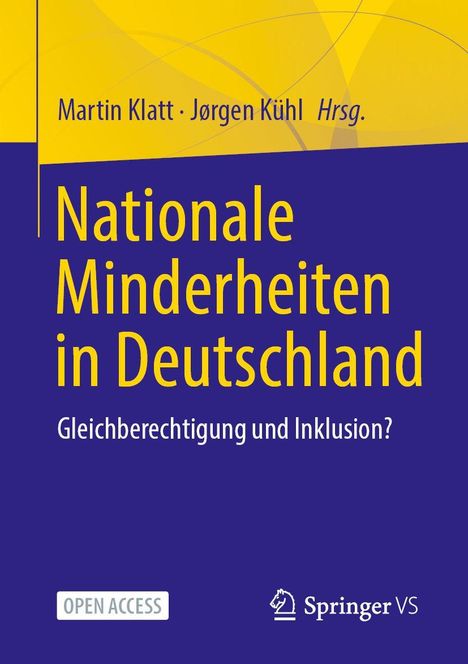 Titel: "Nationale Minderheiten in Deutschland". Autoren: Martin Klatt, Jørgen Kühl. Farben: Gelb, Blau. Logos: Springer VS.