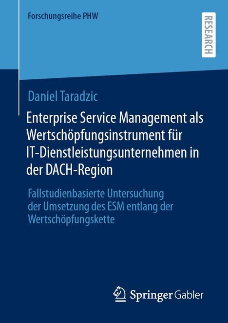 Buchtitel: "Enterprise Service Management als Wertschöpfungsinstrument." Blaues Cover mit Verlag-Logo unten.