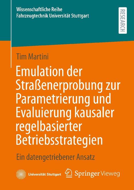 Titel: "Emulation der Straßenerprobung zur Parametrierung und Evaluierung kausaler regelbasierter Betriebsstrategien". Orangefarbener Hintergrund.