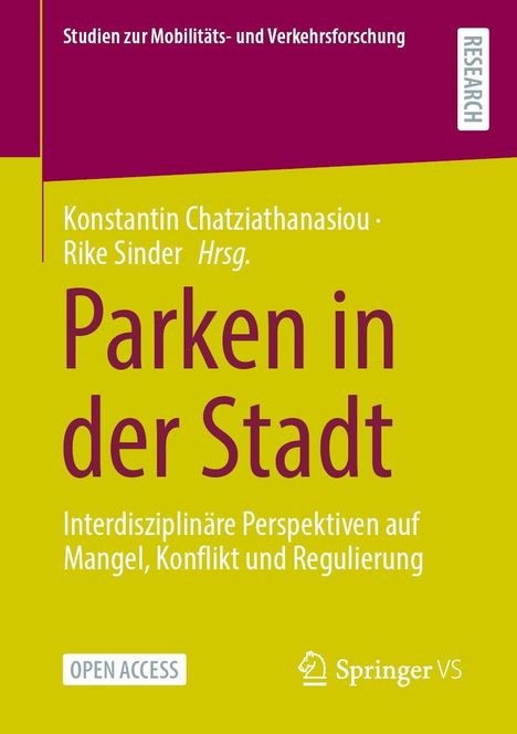 Texte: "Parken in der Stadt", "Interdisziplinäre Perspektiven auf Mangel, Konflikt und Regulierung". Gelb-bordeauxfarbene Gestaltung.