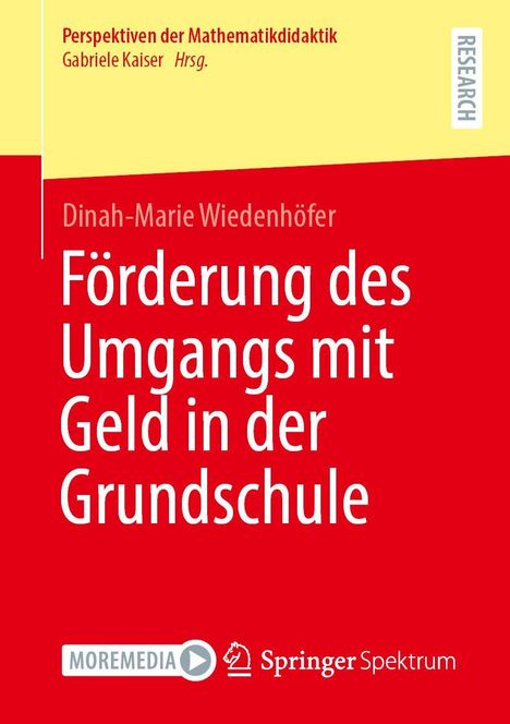 "Förderung des Umgangs mit Geld in der Grundschule." Rotes Design mit Logos von MOREMEDIA und Springer Spektrum.