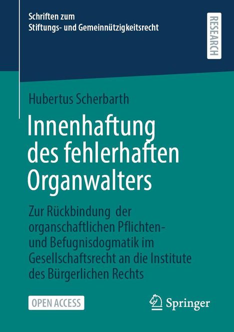 Titel: "Innenhaftung des fehlerhaften Organwalters" von Hubertus Scherbarth, Open Access, Springer Logo.