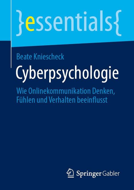 "Cyberpsychologie: Wie Onlinekommunikation Denken, Fühlen und Verhalten beeinflusst." Oben blaues Design mit Logo.