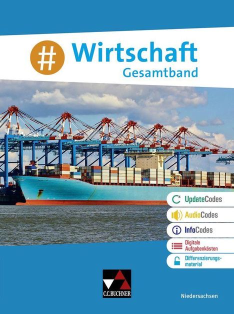 „# Wirtschaft Gesamtband“ steht oben. Darunter ein Frachtschiff im Hafen. Verschiedene Code-Angaben enthalten.