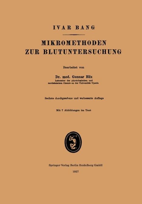 Ivar Bang: Mikromethoden zur Blutuntersuchung, Buch