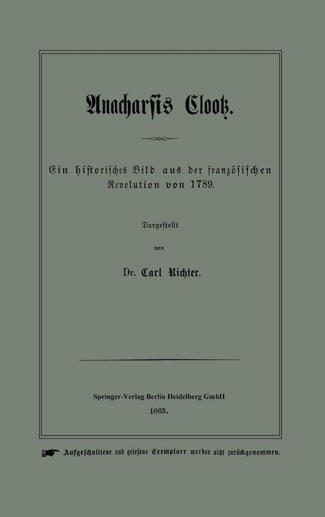 Carl Richter: Anacharsis Clootz, Buch