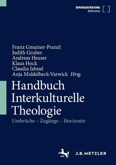 Cover eines Buches: "Handbuch Interkulturelle Theologie" mit Herausgebern. Blaues Design, weißer Text.