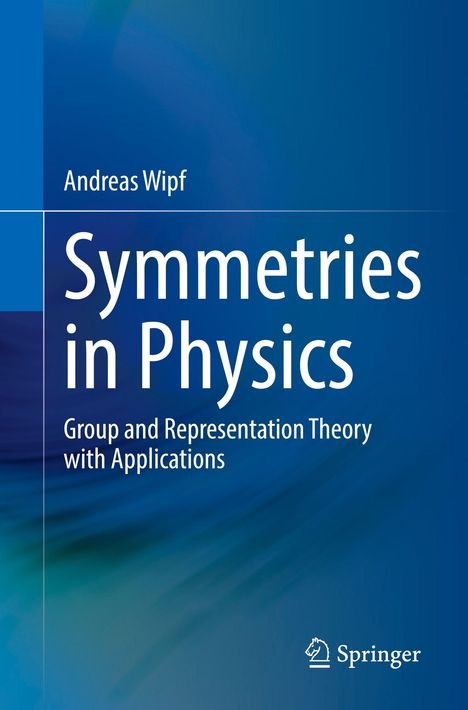„Andreas Wipf: Symmetries in Physics - Group and Representation Theory with Applications“ auf blauem Hintergrund.