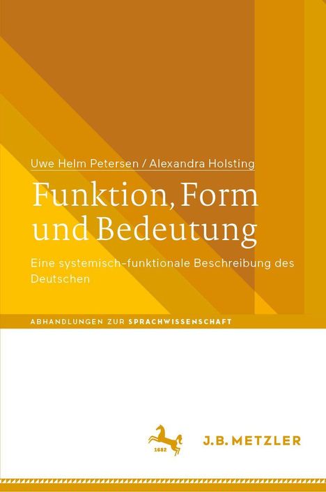 „Funktion, Form und Bedeutung“. Gelbe geometrische Muster, Verlagslogo mit Pferd und „J.B. Metzler“ unten.