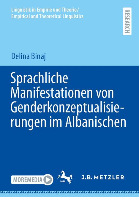 Titel: "Sprachliche Manifestationen von Genderkonzeptualisierungen im Albanischen" von Delina Binaj. Oben links hellblauer Hintergrund.