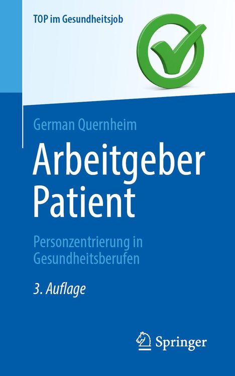 "TOP im Gesundheitsjob", "German Quernheim", "Arbeitgeber Patient". Grüner Haken, blauer Hintergrund.