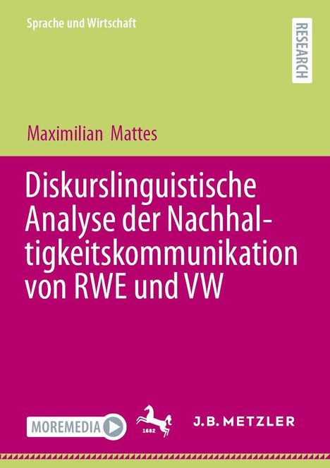 "Diskurslinguistische Analyse der Nachhaltigkeitskommunikation von RWE und VW." Grüner und pinker Hintergrund.