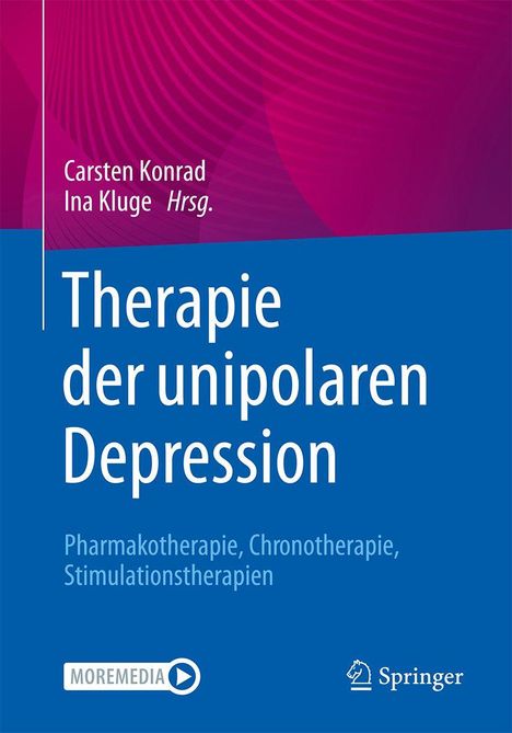 Titel: "Therapie der unipolaren Depression". Autoren: Carsten Konrad, Ina Kluge. Blau-orange Gestaltung, Springer-Logo unten.
