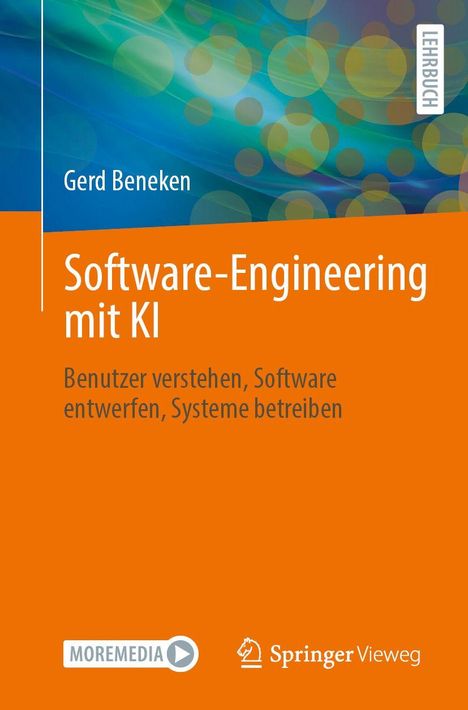 „Software-Engineering mit KI“ steht in großer Schrift. Bunte Kreise und Wellen als Hintergrund.
