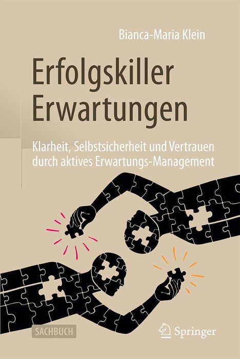"Erfolgskiller Erwartungen" – Buchcover; zwei Puzzlefiguren reichen sich Teile zu, vor beigem Hintergrund.
