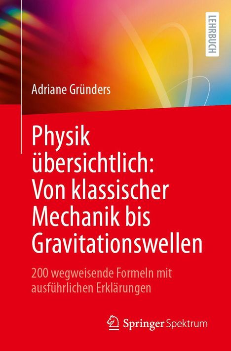 „Physik übersichtlich“ von Adriane Gründers; roter Hintergrund, Verlagslogo unten.