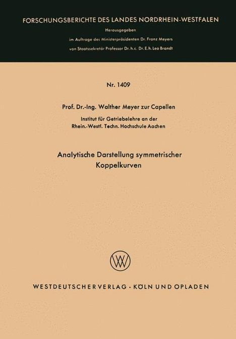 Walther Meyer Zur Capellen: Analytische Darstellung symmetrischer Koppelkurven, Buch