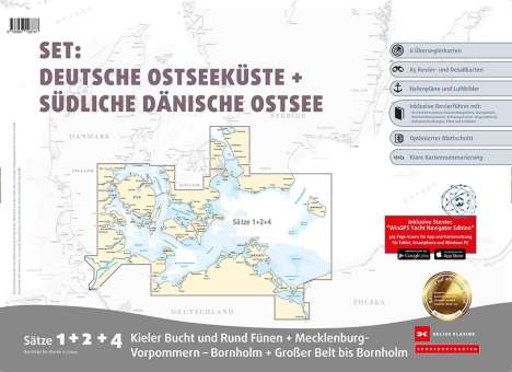 Sportbootkarten Satz 1, 2 und 4 Set: Deutsche Ostseeküste und Südliche Dänische Ostsee (Ausgabe 2024), Karten
