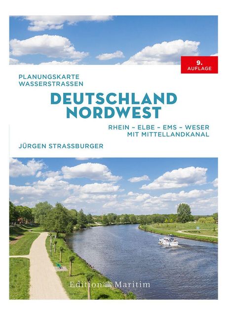 „Planungskarte Wasserstraßen Deutschland Nordwest; Rhein, Elbe, Ems, Weser mit Mittellandkanal.“ Flusslandschaft.